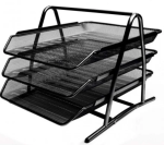Szuflada siatkowa na dokumenty trzypoziomowa TRES - czarna