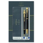 zestaw parker długopis M plus pióro wieczne M niebieskie czarny złote wykończenie aksa.jpg