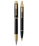 zestaw parker długopis M plus pióro wieczne M niebieskie czarny złote wykończenie f1 aksa.JPG