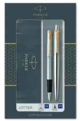 Zestaw PARKER Duo Jotter pióro wieczne plus długopis - srebrna oprawa ze złotym wykończeniem
