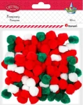 Pompony akrylowe Craft-Fun Series ∅25mm 80 sztuk - mix czerwone, zielone i białe