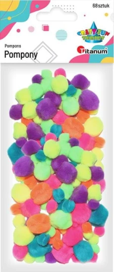 pompony poliestrowe średnica rozmiary 68 sztuk mix kolorów neonowych.JPG