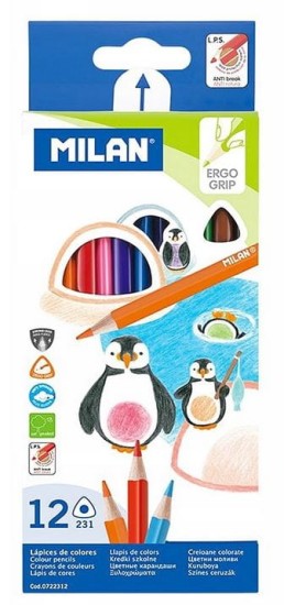 kredki ołówkowe milan 12 kolorów trójkątne.JPG