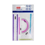 Zestaw geometryczny Easy - kątomierz, 2 ekierki, linijka 15cm z kolorowymi wykończeniami