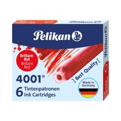 Naboje krótkie PELIKAN 4001 do pióra wiecznego - czerwone (6 sztuk)