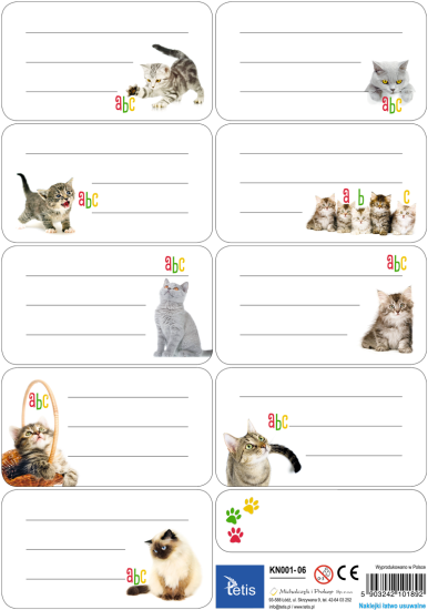 naklejki na zeszyty książki tetis KN001-06 koty.png