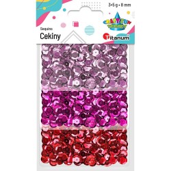 Cekiny Titanum Craft-Fun Series 8 mm - 3 x 5g - odcienie różu, czerwone