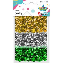 Cekiny Titanum Craft-Fun Series 8 mm - 3 x 5g - złote, srebrne, zielone