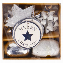 Zestaw do pakowania prezentów Incood - wstążki, tagi, rozetki - srebrny