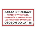 Tabliczka informacyjna 30,5 x 16,5 cm - Zakaz sprzedaży tytoniu i e-papierosów