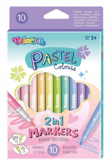 pisaki dwustronne colorino kids zwykła i pędzelkowa końcówka 10 kolorów pastelowych.PNG