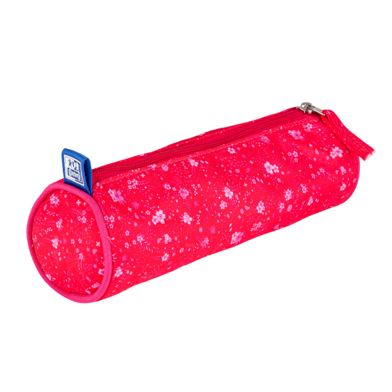 piórnik oxford tuba okrągła floral ciemnoróżowy.png