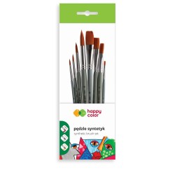 Zestaw pędzli artystycznych syntetycznych okrągłych i płaskich Happy Color - 8 sztuk