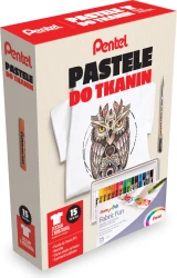 Kredki pastelowe (pastele) do tkanin Pentel w zestawie z koszulką - 15 kolorów