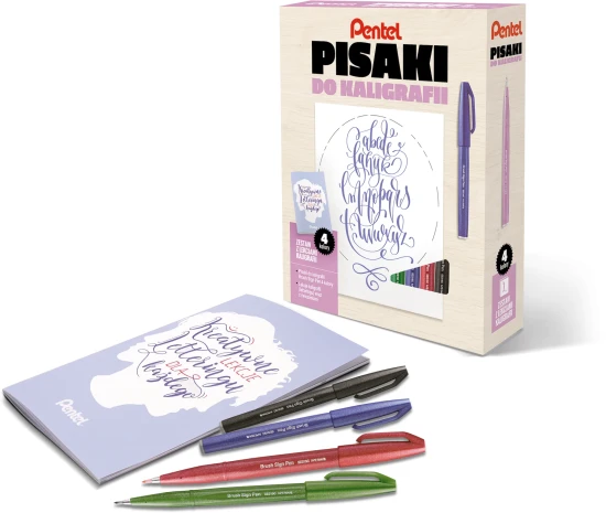 pentel_zestaw do kaligrafii_4 pisaki plus lekcje kaligrafii.webp