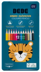 Kredki ołówkowe trójkątne Interdruk BB Friends Boys - 12 kolorów w metalowym pudełku