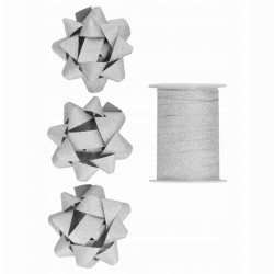 Zestaw do pakowania prezentów Incood - wstążka i rozetki - srebrne z brokatem