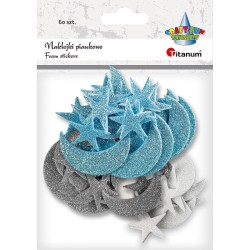Naklejki piankowe dekoracyjne Titanum Craft-Fun Series 60 sztuk - brokatowe gwiazdki i półksiężyce