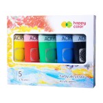 Komplet farb akrylowych Happy Color 75ml - 5 kolorów podstawowych