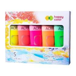 Komplet farb akrylowych Happy Color 75ml - 5 kolorów fluo