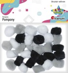 Pompony akrylowe Craft-Fun Series ∅25mm 30 sztuk - mix białe, czarne, szare