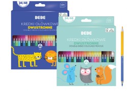 Kredki ołówkowe trójkątne dwustronne Interdruk BEBE Kids - 24+24 kolory (24 sztuki/48 kolorów)
