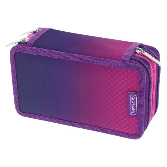 piórnik trzykomorowy herlitz z wyposażeniem różowy ombre.webp