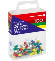 Szpilki krótkie z kolorowymi główkami 15mm Grand - 100 sztuk
