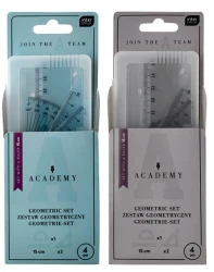 Zestaw geometryczny w zamykanym etui Interdruk Academy - kątomierz, 2 ekierki, linijka 15cm