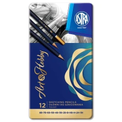 Zestaw ołówków ASTRA Art&Hobby 8B-3H w metalowym opakowaniu - 12 sztuk