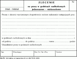 Druk Zo-74 Zlecenie na pracę w godzinach nadliczbowych A6